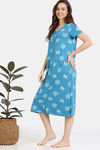 Zivame Floral Fancy Knit Cotton Mid Length Nightdress - Barrier Reef — thumbnail 3